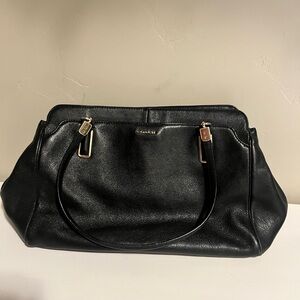 Coach Black Leather Shoulder Satchel with Gold Hardware